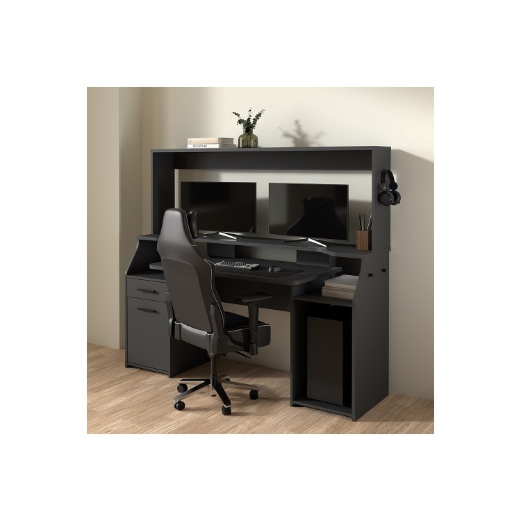 Black Gaming Desk with 1 Door and 1 Drawer - Function Plus 