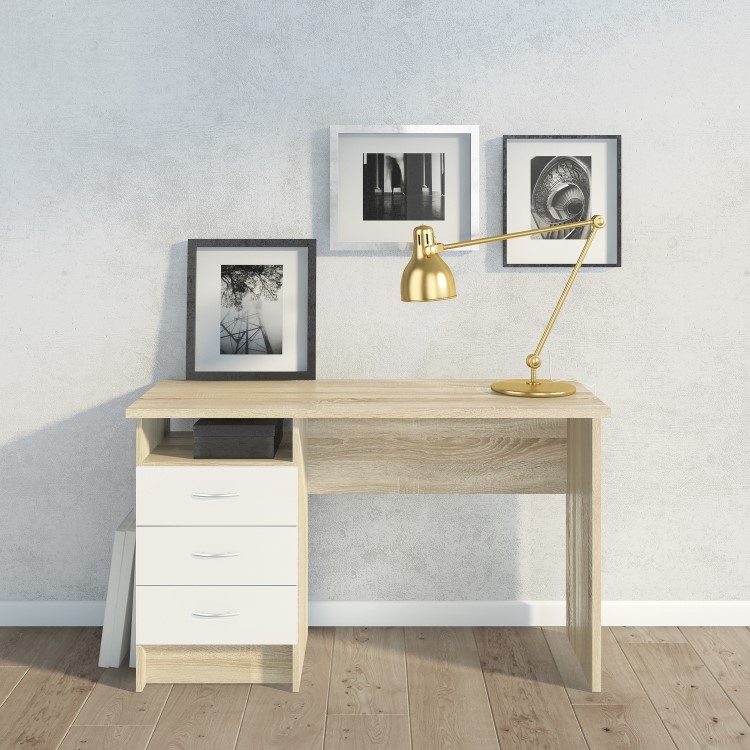 Oak Desk with 3 Drawers in White - Function Plus 