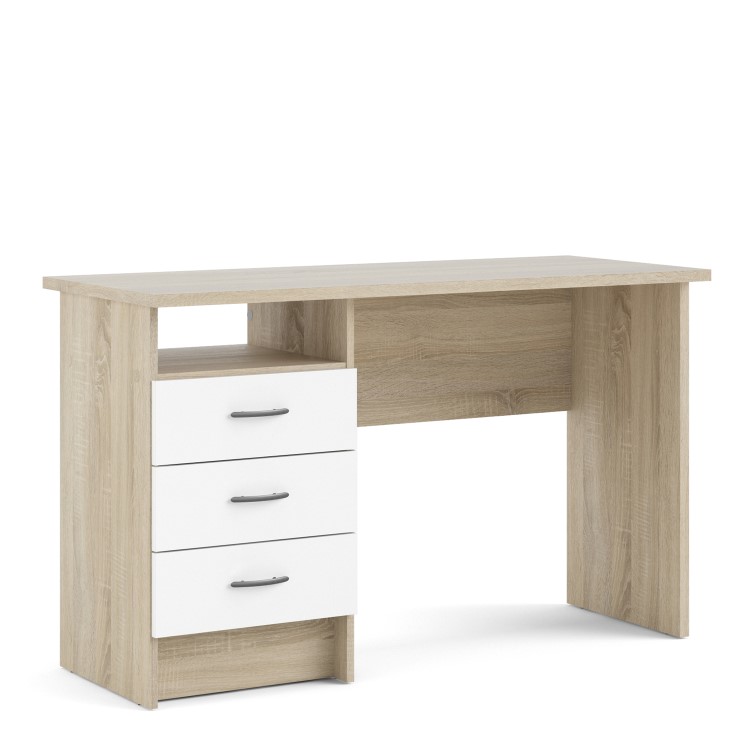 Oak Desk with 3 Drawers in White - Function Plus 