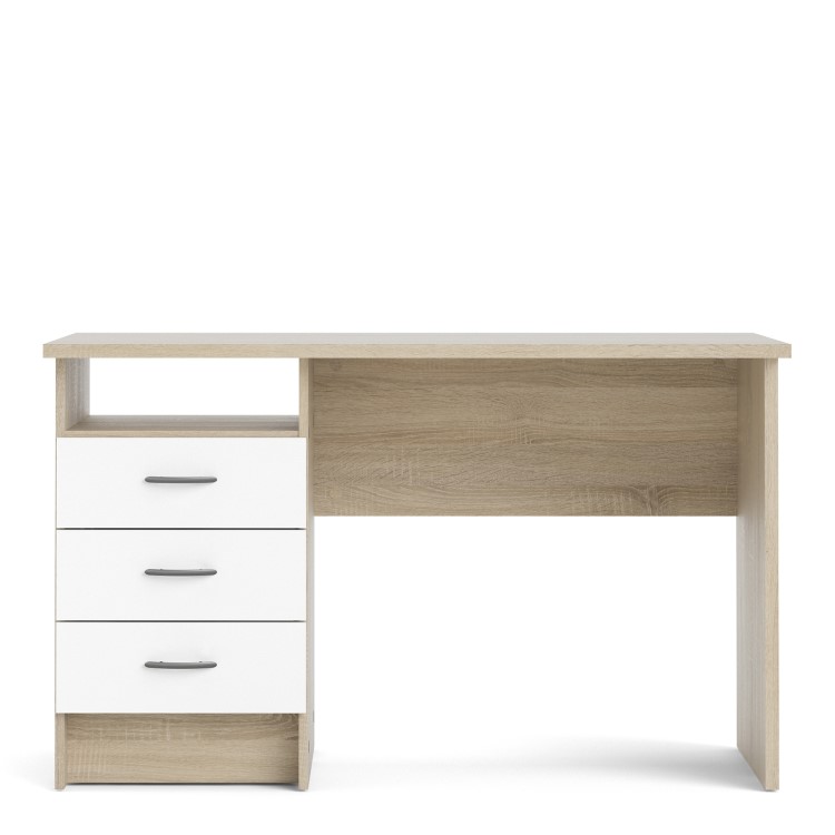 Oak Desk with 3 Drawers in White - Function Plus 