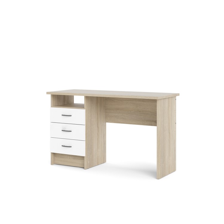 Oak Desk with 3 Drawers in White - Function Plus 