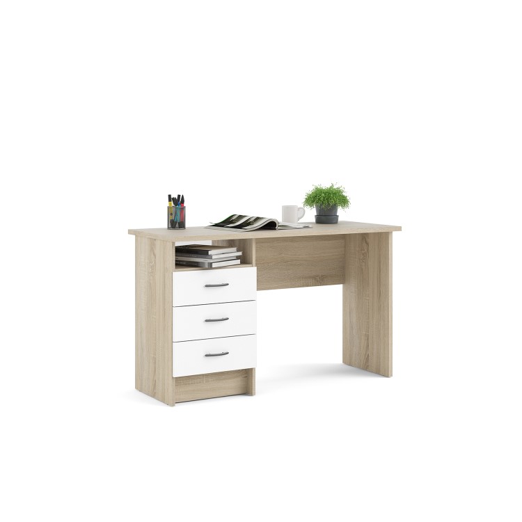 Oak Desk with 3 Drawers in White - Function Plus 