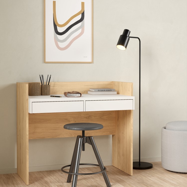 Oak & White Desk with Drawers - Function Plus 