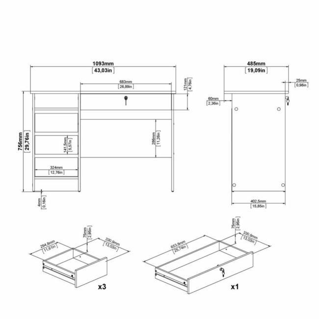 Black Oak Desk with Drawers - Function Plus 