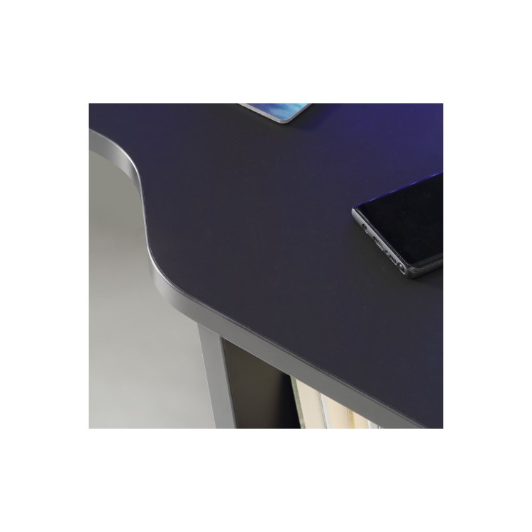 Wide Black Gaming Desk with Colour Changing LED - Tezaur