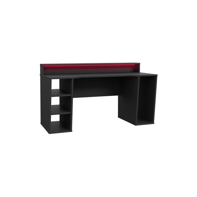 Black Gaming Desk 2 Shelves with Colour Changing LED - Tezaur