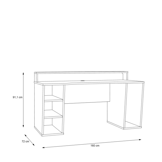 Black Gaming Desk 2 Shelves with Colour Changing LED - Tezaur