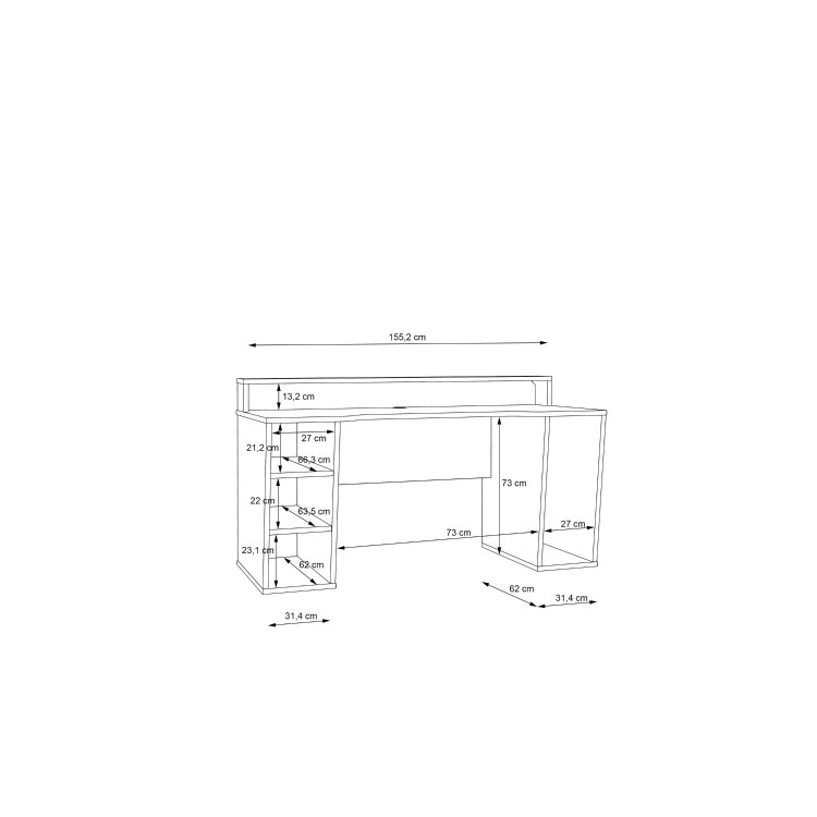 Black Gaming Desk 2 Shelves with Colour Changing LED - Tezaur