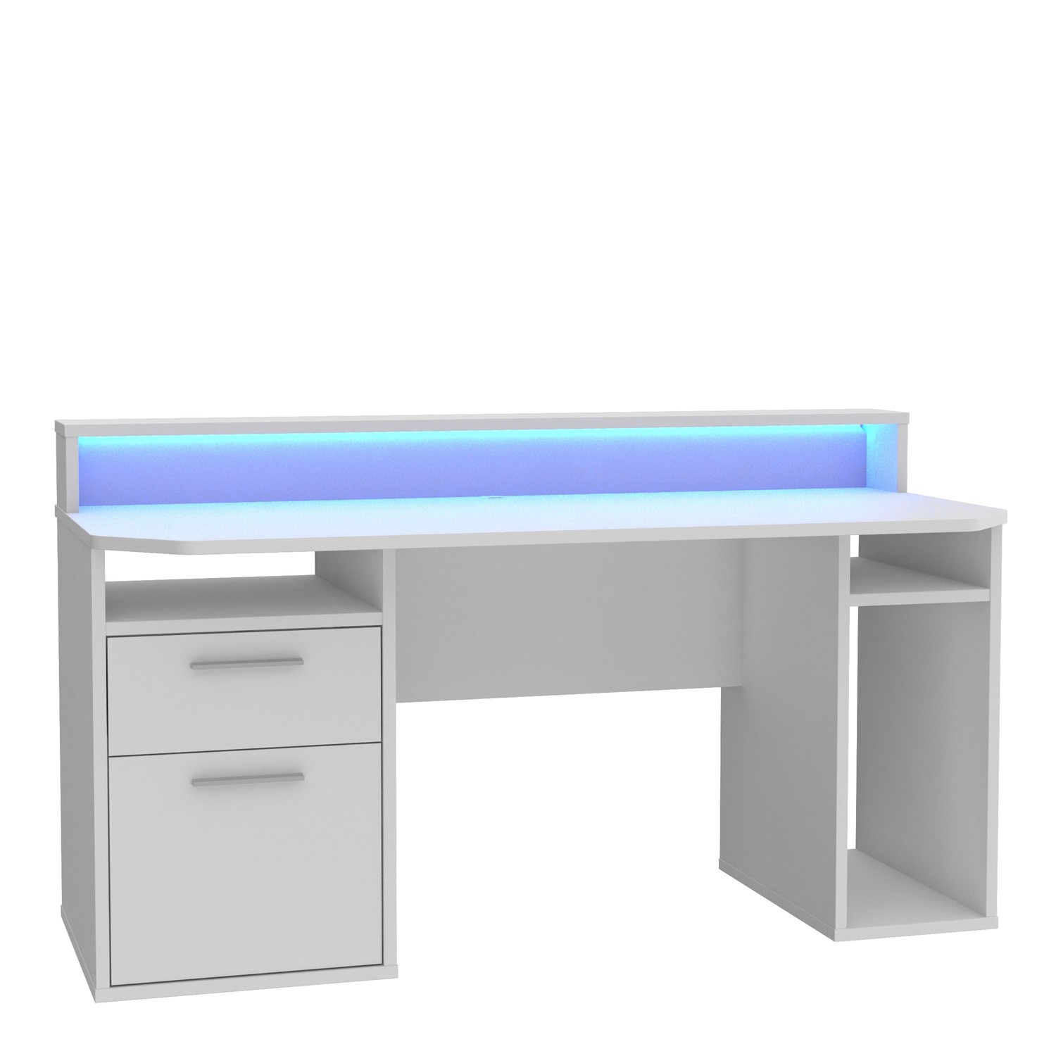 White Gaming Desk with Colour Changing LED - Tezaur - Furniture123