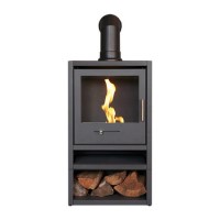 OKO S1 Bio Ethanol Stove with Log Storage in Charcoal Grey & Angled Stove Pipe - Adam