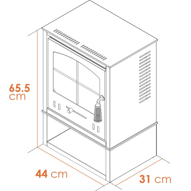 OKO S2 Bioethanol Stove with Log Storage in Charcoal Grey with Angled Stove Pipe