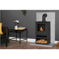 Acantha Tile & Hearth Set in Concrete Effect with OKO S1 Stove Log Store & Angled Pipe Acantha Tile & Hearth Set in Concrete Effect with OKO S1 Stove Log Store & Angled Pipe