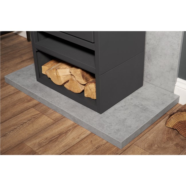 Acantha Tile & Hearth Set in Concrete Effect with OKO S1 Stove Log Store & Angled Pipe