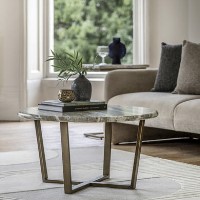 Marble Effect Green Round Coffee Table with Brass Legs - Lusso - Caspian House 
