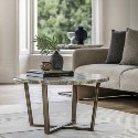 FOL105688 Marble Effect Green Round Coffee Table with Brass Legs - Lusso - Caspian House