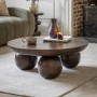 Round Mango Wood Coffee Table with Ball Feet - Sculpt- Caspian House 