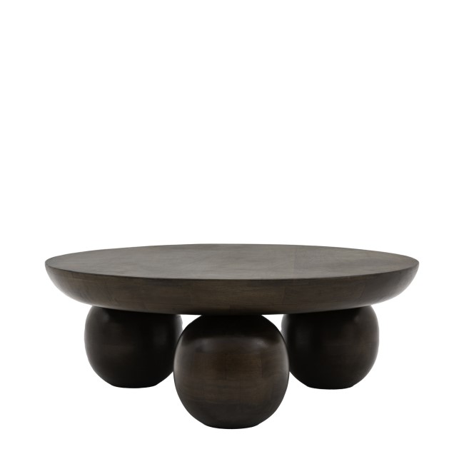 Round Mango Wood Coffee Table with Ball Feet - Sculpt- Caspian House 