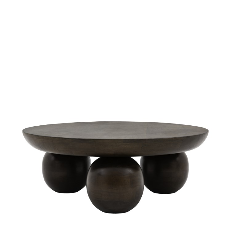 Round Mango Wood Coffee Table with Ball Feet - Sculpt- Caspian House 