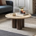 FOL105694 Round Travertine Coffee Table with Mango wood Legs - Trevi - Caspian House