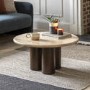 Round Travertine Coffee Table with Mango wood Legs - Trevi - Caspian House 