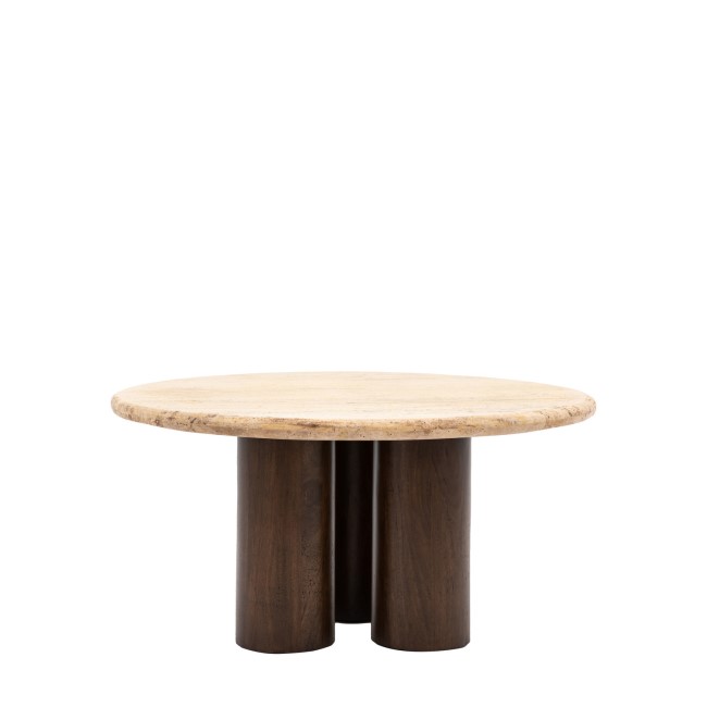 Round Travertine Coffee Table with Mango wood Legs - Trevi - Caspian House 