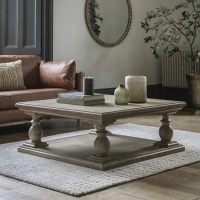 Square Travertine Coffee Table with Mango wood Legs - Trevi - Caspian House 