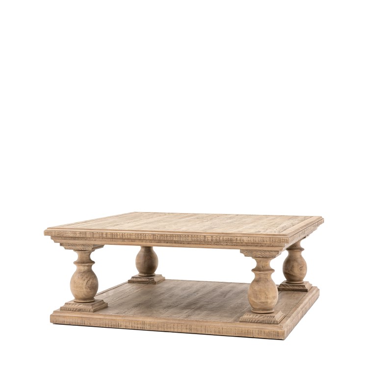 Square Pine Pedestal Coffee Table with Storage - Vancouver - Caspian House