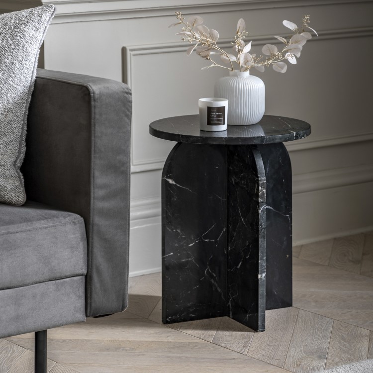 Marble Side Table Charcoal - Amalfi - Caspian House