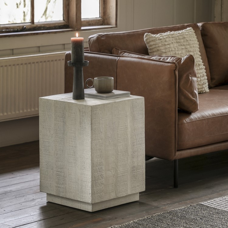 White Wash Mango Wood Side Table - Lowa - Caspian House 