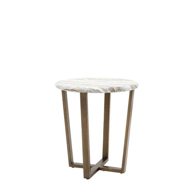 Marble Effect Green Round Side Table with Brass Legs - Lusso - Caspian House 