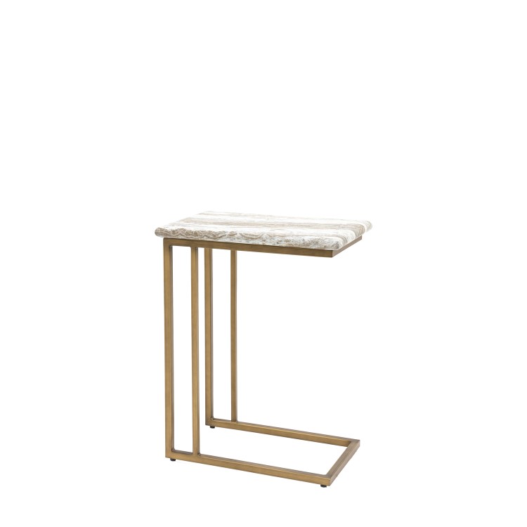 Marble Effect Green Side Table with Brass Legs - Lusso - Caspian House 