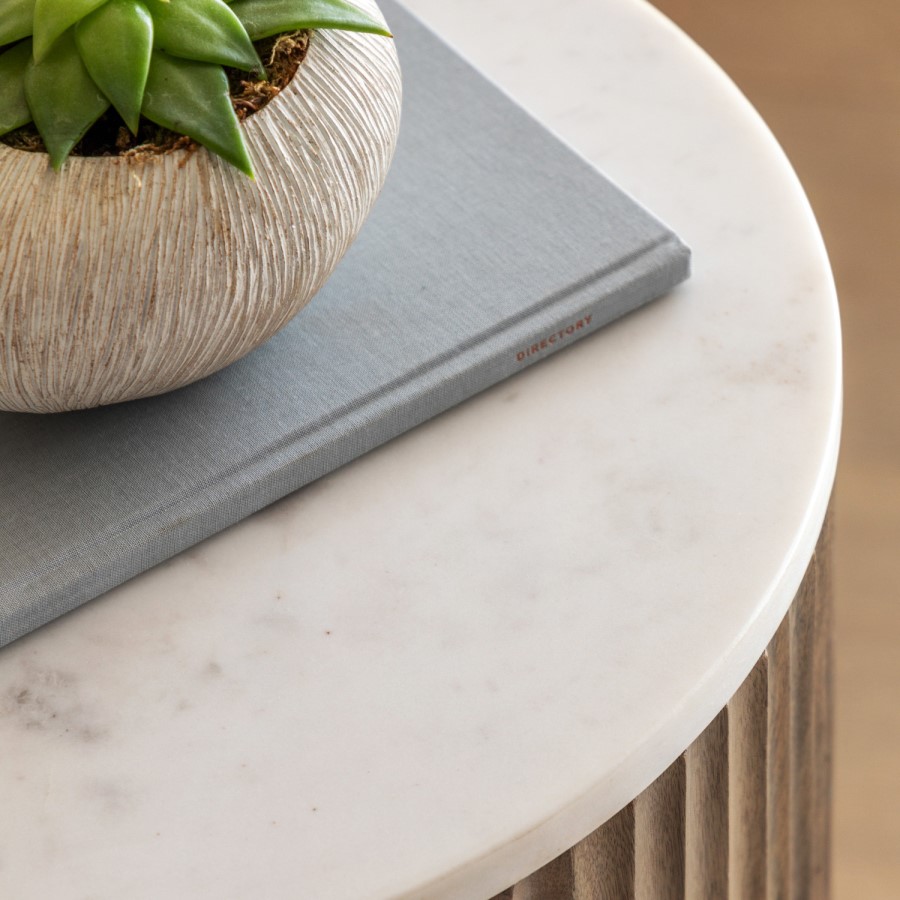 Mango Wood Side Table with Marble top - Marmo - Caspian House 