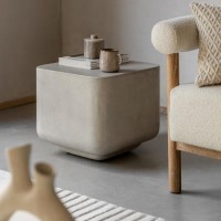 Curved Square Concrete Side Table - Pavia - Caspian House  Curved Square Concrete Side Table - Pavia - Caspian House