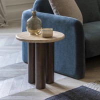 Round Travertine Side Table with Mango wood Legs - Trevi - Caspian House  Round Travertine Side Table with Mango wood Legs - Trevi - Caspian House