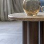 Round Travertine Side Table with Mango wood Legs - Trevi - Caspian House