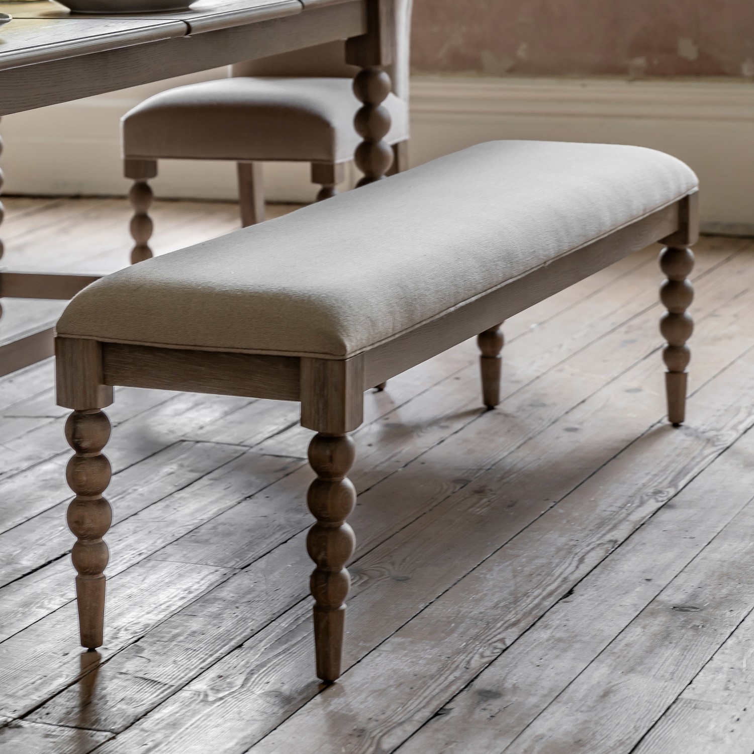 Large Limewash Oak Dining Bench with Bobbin Detail - 145cm - Seats 2 ...