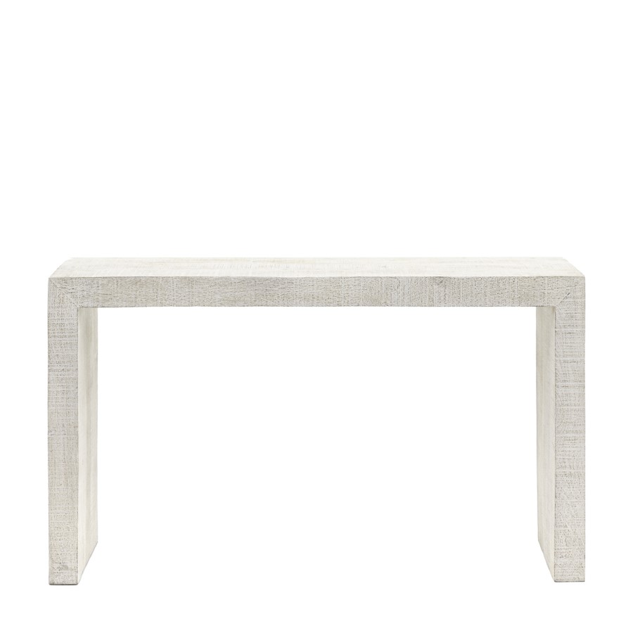 Large White Wash Mango Wood Console Table - Lowa - Caspian House