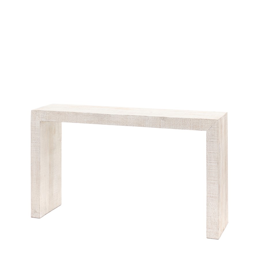 Large White Wash Mango Wood Console Table - Lowa - Caspian House