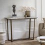 Marble Effect Green Round Console Table with Brass Legs - Lusso - Caspian House 