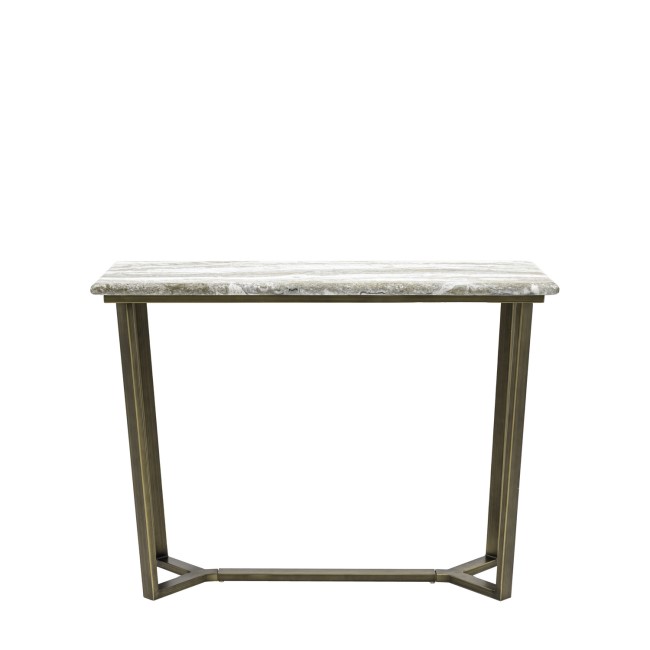 Marble Effect Green Round Console Table with Brass Legs - Lusso - Caspian House 