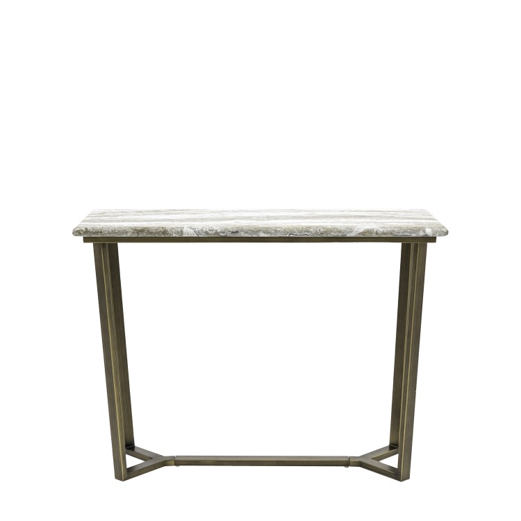 Marble Effect Green Round Console Table with Brass Legs - Lusso - Caspian House 