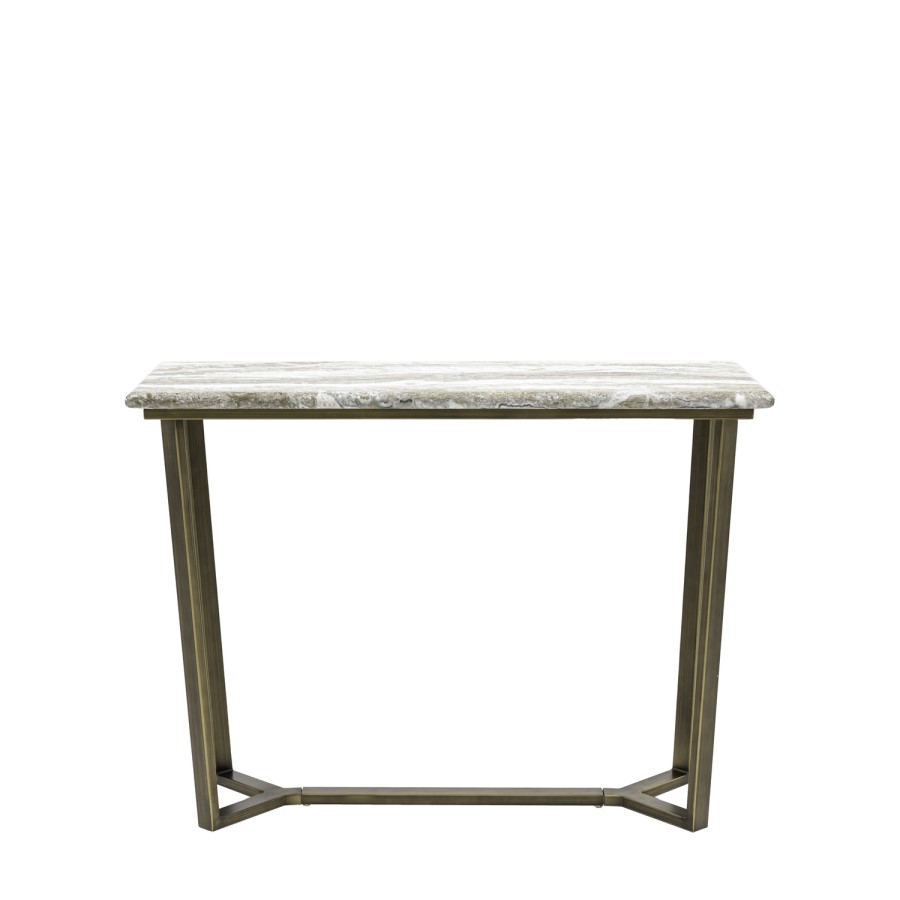 Marble Effect Green Round Console Table with Brass Legs - Lusso - Caspian House