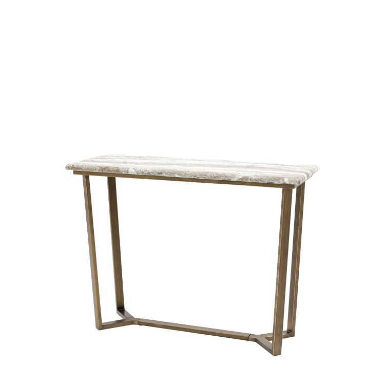 Marble Effect Green Round Console Table with Brass Legs - Lusso - Caspian House 