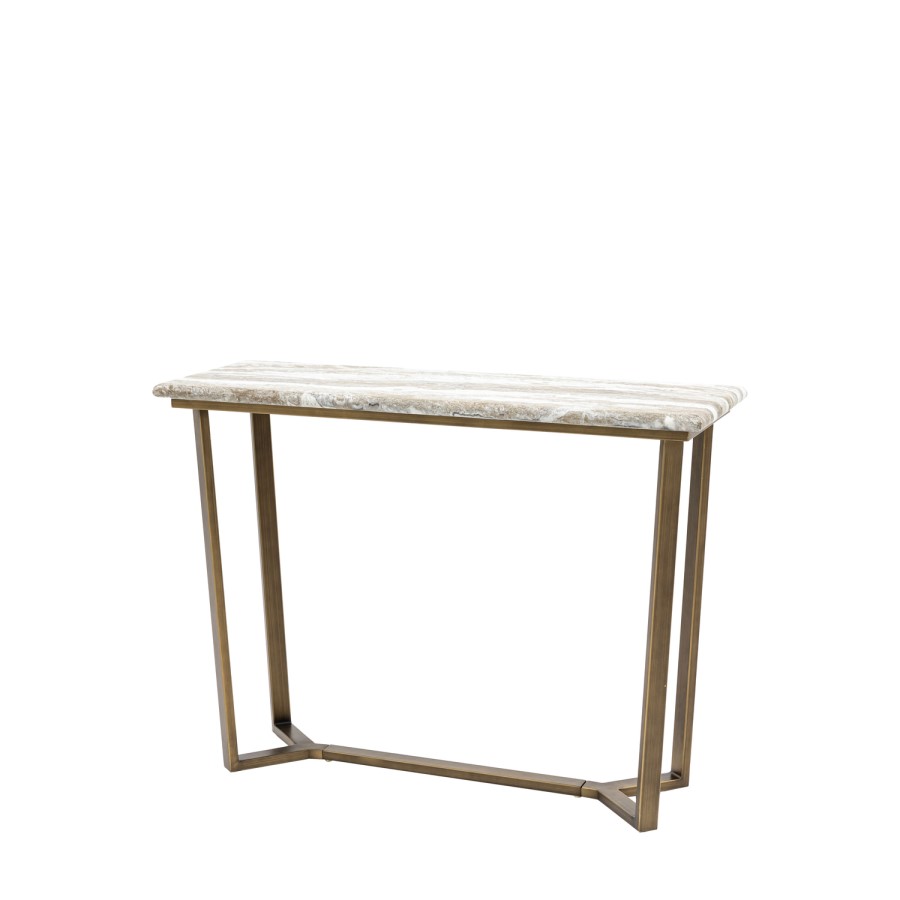 Marble Effect Green Round Console Table with Brass Legs - Lusso - Caspian House