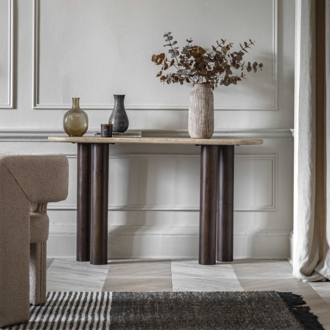 Travertine Console Table with Mango wood Legs - Trevi - Caspian House 