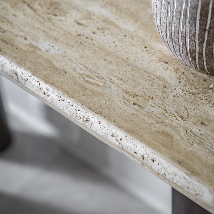 Travertine Console Table with Mango wood Legs - Trevi - Caspian House 