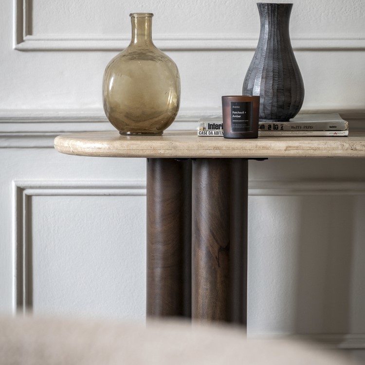 Travertine Console Table with Mango wood Legs - Trevi - Caspian House 