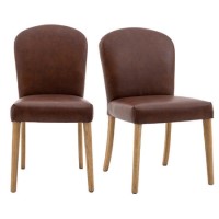 Set of 2 Brown Leather Dining Chairs - Hinton - Caspian House Set of 2 Brown Leather Dining Chairs - Hinton - Caspian House