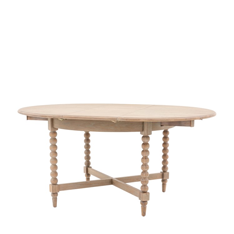 Round Oak Extendable Dining Table with Bobbin Detail seats 6 - Artisan - Caspian House 