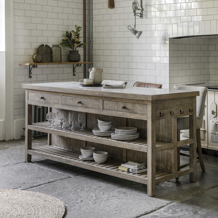 Large Free Standing Pine Kitchen island with Marble top - Vancouver - Caspian House